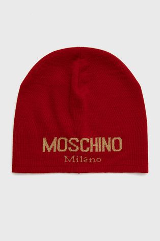 Čepice Moschino červená barva, z tenké pleteniny