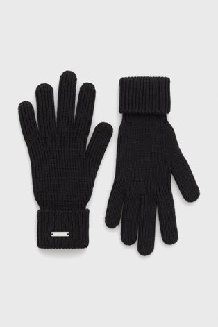 Vunene rukavice Woolrich za žene, boja: crna