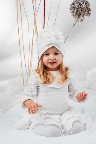 Detská čiapka Jamiks krémová farba biela, z tenkej pleteniny