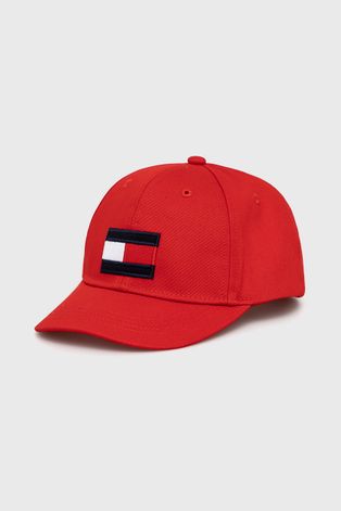 Дитяча шапка Tommy Hilfiger колір червоний з аплікацією