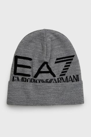 Čepice EA7 Emporio Armani šedá barva, z tenké pleteniny