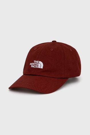 Бавовняна шапка The North Face колір бордовий з аплікацією