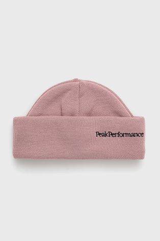 Вълнена шапка Peak Performance в розово с фина плетка от вълна