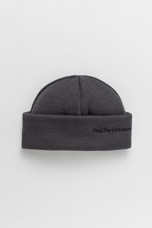 Вовняна шапка Peak Performance колір сірий з тонкого трикотажу вовна