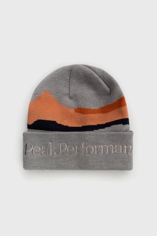 Вълнена шапка Peak Performance в сиво от вълна
