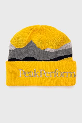 Вълнена шапка Peak Performance в жълто от вълна