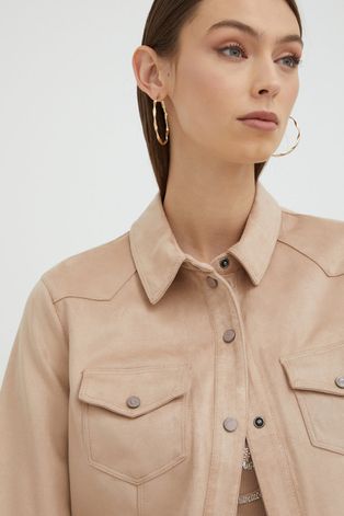 Сорочка Guess жіноча колір коричневий regular класичний комір