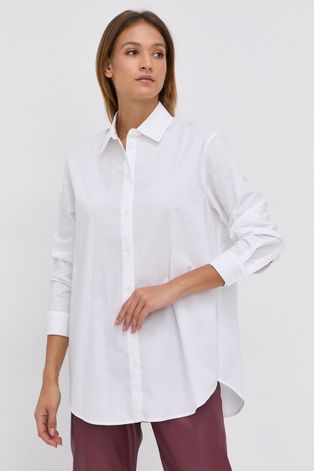 Риза Samsoe Samsoe дамска в бяло със стандартна кройка с класическа яка