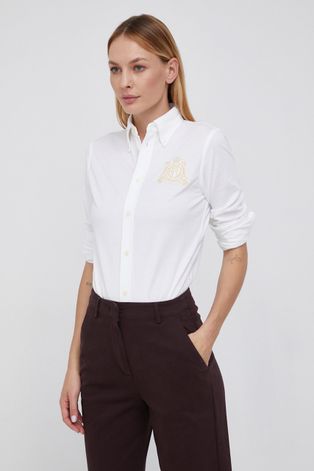 Хлопковая рубашка Polo Ralph Lauren женская цвет белый slim классический воротник