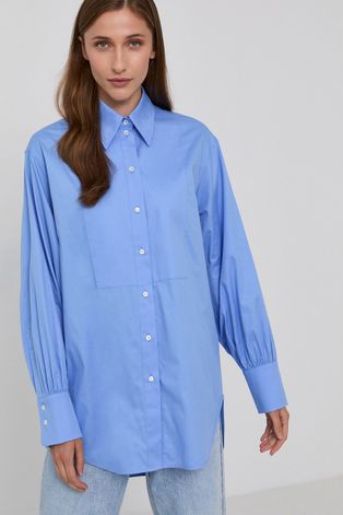 Памучна риза Victoria Victoria Beckham дамска със свободна кройка с класическа яка