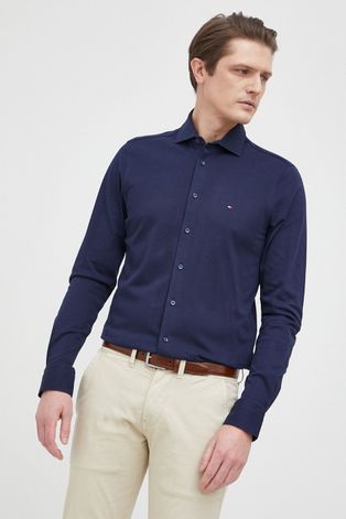 Хлопковая рубашка Tommy Hilfiger мужская цвет синий slim итальянский воротник
