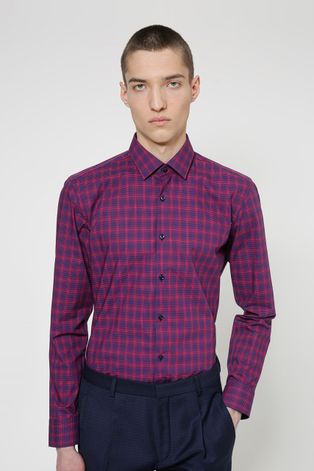 Košile Hugo pánská, růžová barva, slim, s klasickým límcem