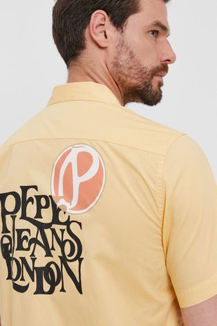 Pepe Jeans Koszula bawełniana męska kolor żółty regular