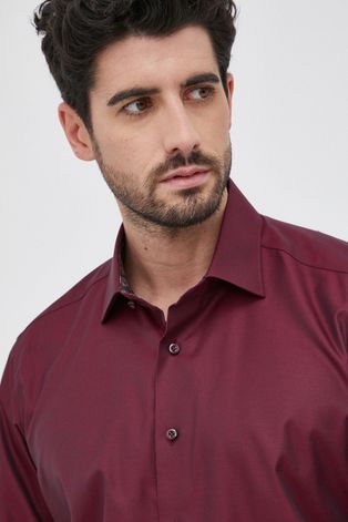Бавовняна сорочка Emanuel Berg чоловіча колір бордовий slim класичний комір