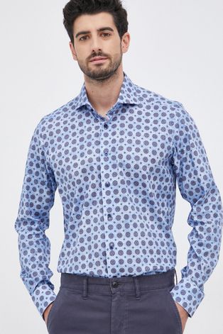 Bavlněné tričko Emanuel Berg pánské, slim, s italským límcem