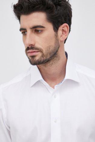 Бавовняна сорочка Emanuel Berg чоловіча колір білий slim класичний комір