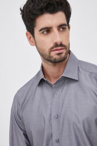 Βαμβακερό πουκάμισο Emanuel Berg ανδρικό, χρώμα: γκρι