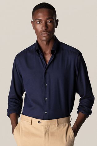 Памучна риза Eton мъжка в тъмносиньо със стандартна кройка с яка с копче