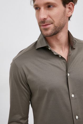 Βαμβακερό πουκάμισο Eton ανδρικό, χρώμα: πράσινο