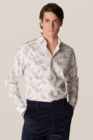 Памучна риза Eton мъжка в бяло с кройка по тялото с класическа яка