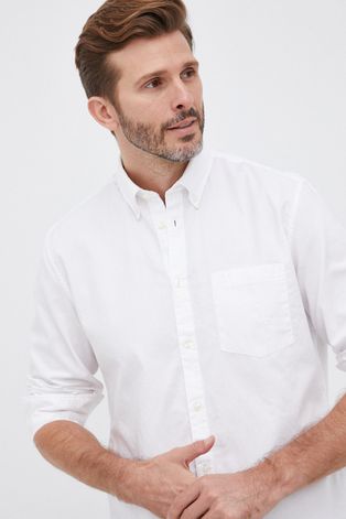 Marc O'Polo Koszula bawełniana męska kolor biały regular z kołnierzykiem button-down