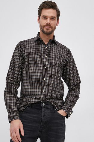 Хлопковая рубашка Polo Ralph Lauren мужская цвет чёрный regular итальянский воротник