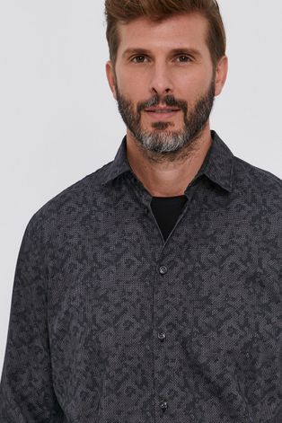 Bavlněné tričko Sisley pánské, šedá barva, regular, s klasickým límcem