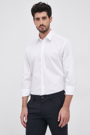 Bavlněné tričko Karl Lagerfeld pánské, bílá barva, regular, s klasickým límcem