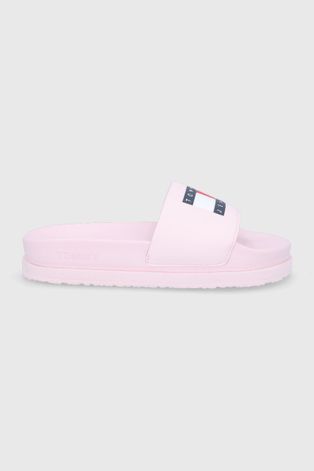 Pantofle Tommy Jeans dámské, růžová barva, na platformě