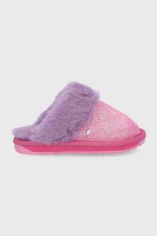 Dětské kožené papuče Emu Australia Jolie Metallic Quilt Kids fialová barva