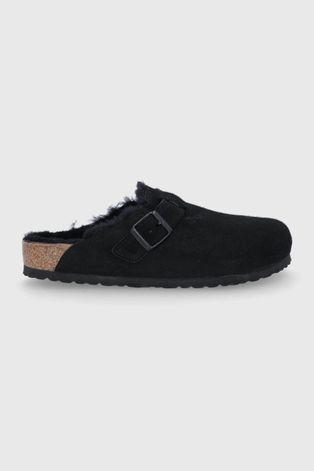 Semišové papuče Birkenstock Boston VL/Fell černá barva