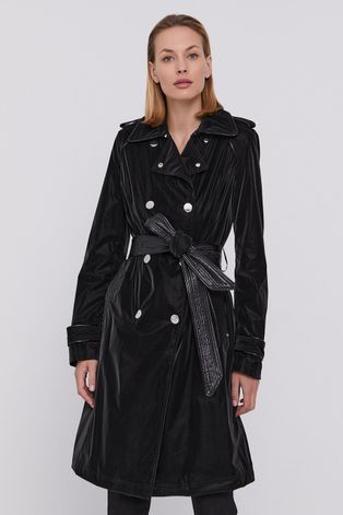 Trench kabát Guess dámský, černá barva, přechodný, dvouřadový