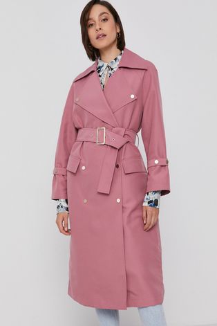 Kabát Armani Exchange dámsky, ružová farba, prechodný, dvojradový