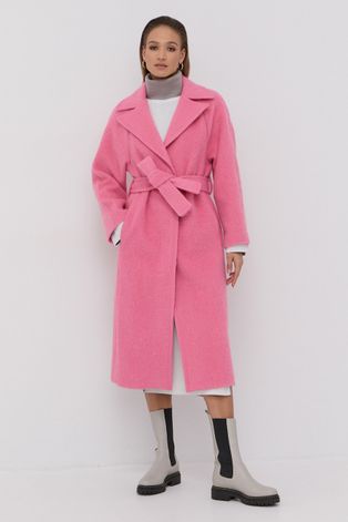 Μάλλινο παλτό Victoria Victoria Beckham χρώμα: ροζ