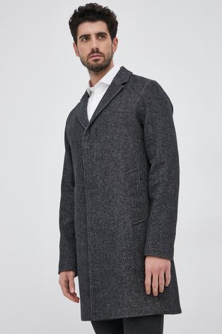Vlnený kabát Selected Homme šedá farba, prechodný