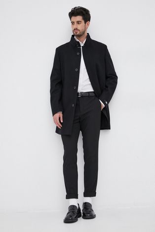 Karl Lagerfeld Płaszcz wełniany kolor czarny przejściowy