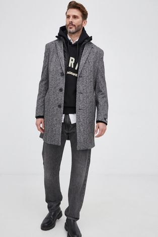 Kabát Karl Lagerfeld pánsky, šedá farba, prechodný
