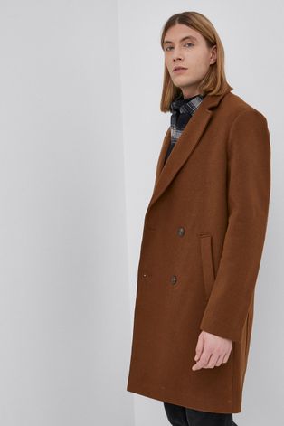Kabát s prímesou vlny Tom Tailor hnedá farba, prechodný