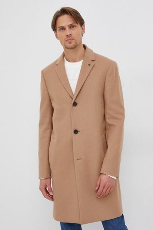Vlnený kabát Calvin Klein béžová farba, prechodný