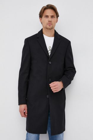 Calvin Klein Płaszcz wełniany kolor czarny przejściowy