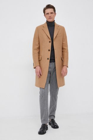Vlnený kabát Tommy Hilfiger béžová farba, prechodný