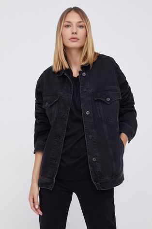 Bavlnená rifľová bunda Pepe Jeans čierna farba, prechodná