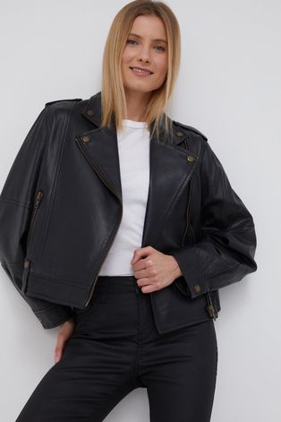 Шкіряна куртка Drykorn жіноча колір чорний перехідна