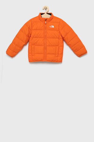 Detská páperová obojstranná bunda The North Face oranžová farba