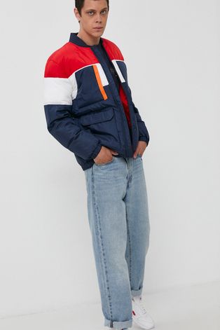 Bomber bunda Tommy Jeans pánská, tmavomodrá barva, zimní