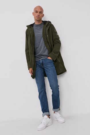 Bunda Tommy Jeans pánská, zelená barva, přechodná