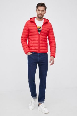 Пухова куртка United Colors of Benetton чоловіча колір червоний перехідна