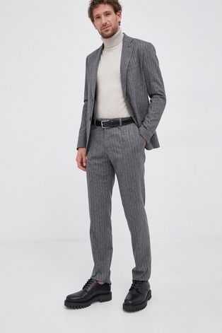 Oblek ze směsi vlny Tommy Hilfiger pánský, šedá barva, vzorovaný