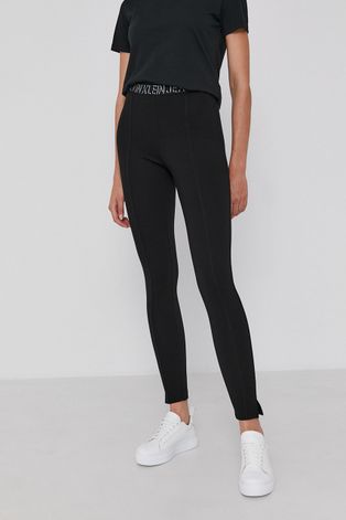 Calvin Klein Jeans Legginsy damskie kolor czarny gładkie