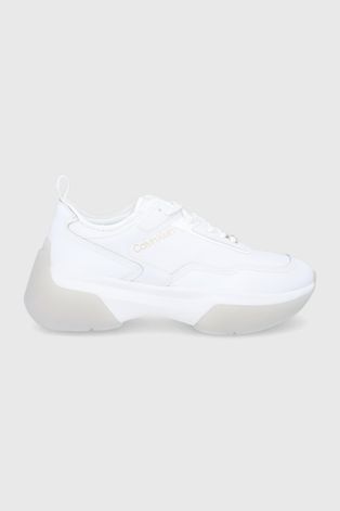 Calvin Klein Buty skórzane kolor biały na platformie